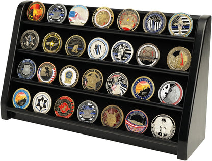 4 Rows 40 Challenge Coin Casino Chip Display Case Rack Holder Stand for Table Shelf Desk Cherry