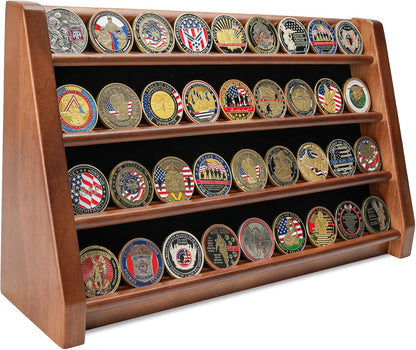 4 Rows 40 Challenge Coin Casino Chip Display Case Rack Holder Stand for Table Shelf Desk Cherry