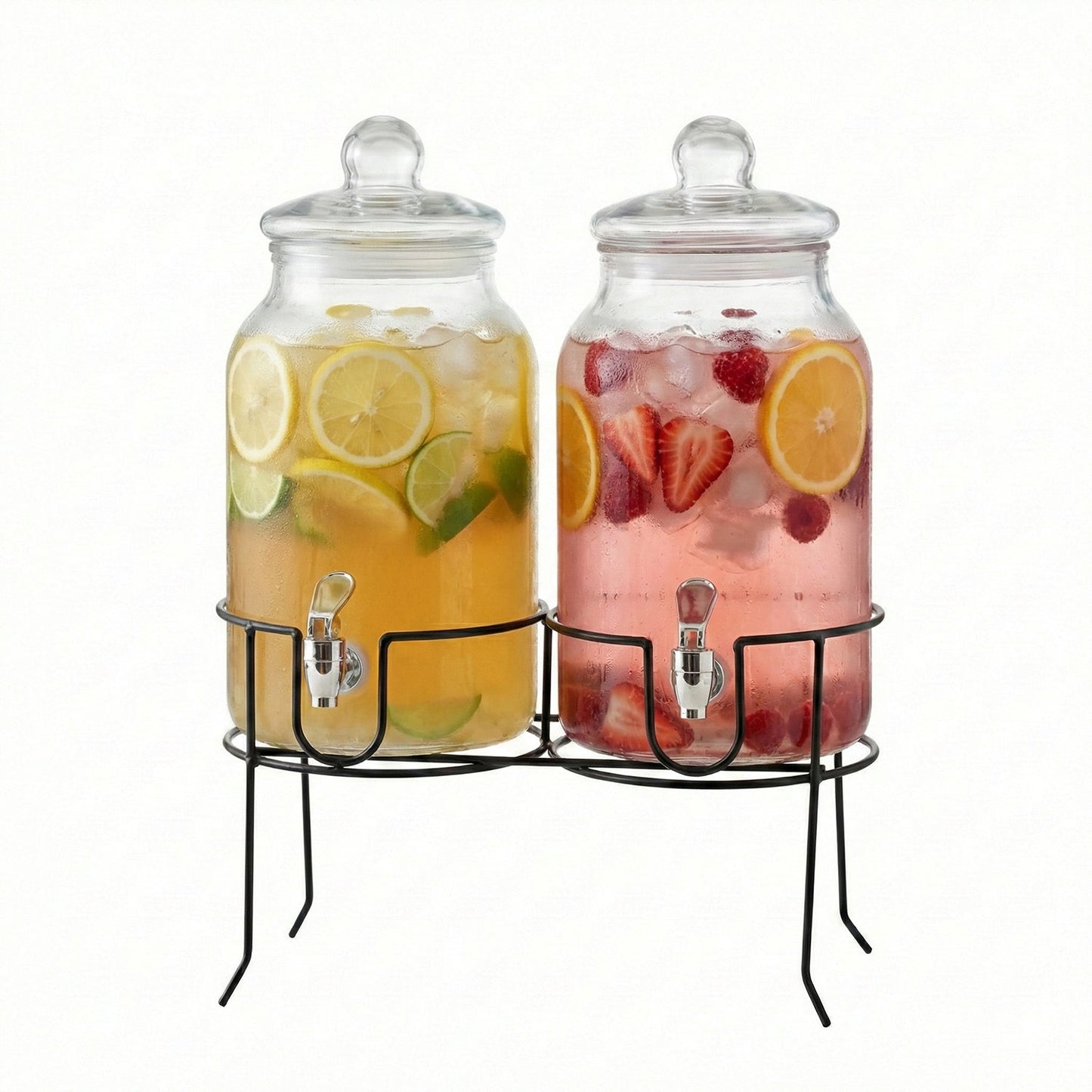 Rustic Home Beverage Dispenser Set of 2 With Black Metal Stand 1 Gal