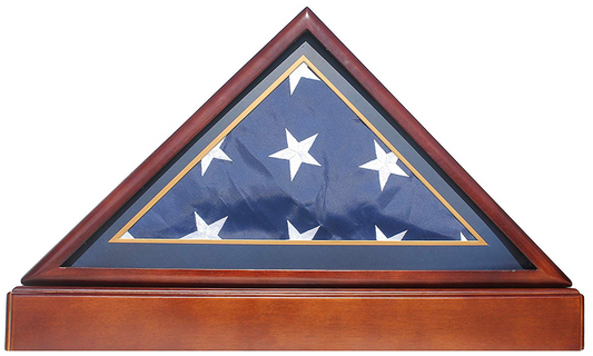 BURIAL/Funeral Military Shadow Box with Pedestal Stand (with blue mat)