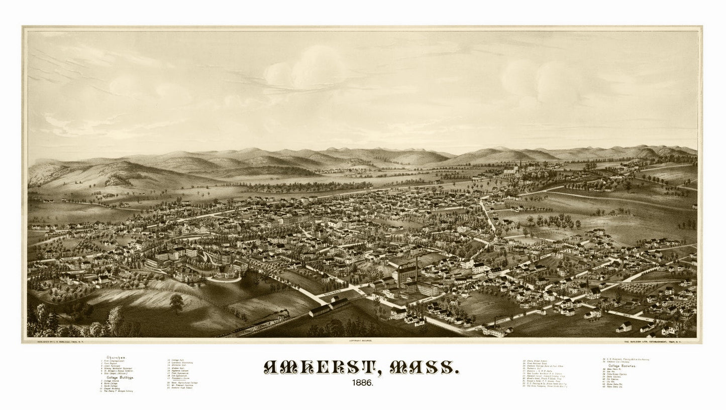 Vintage Map of Amherst, Massachusetts 1886