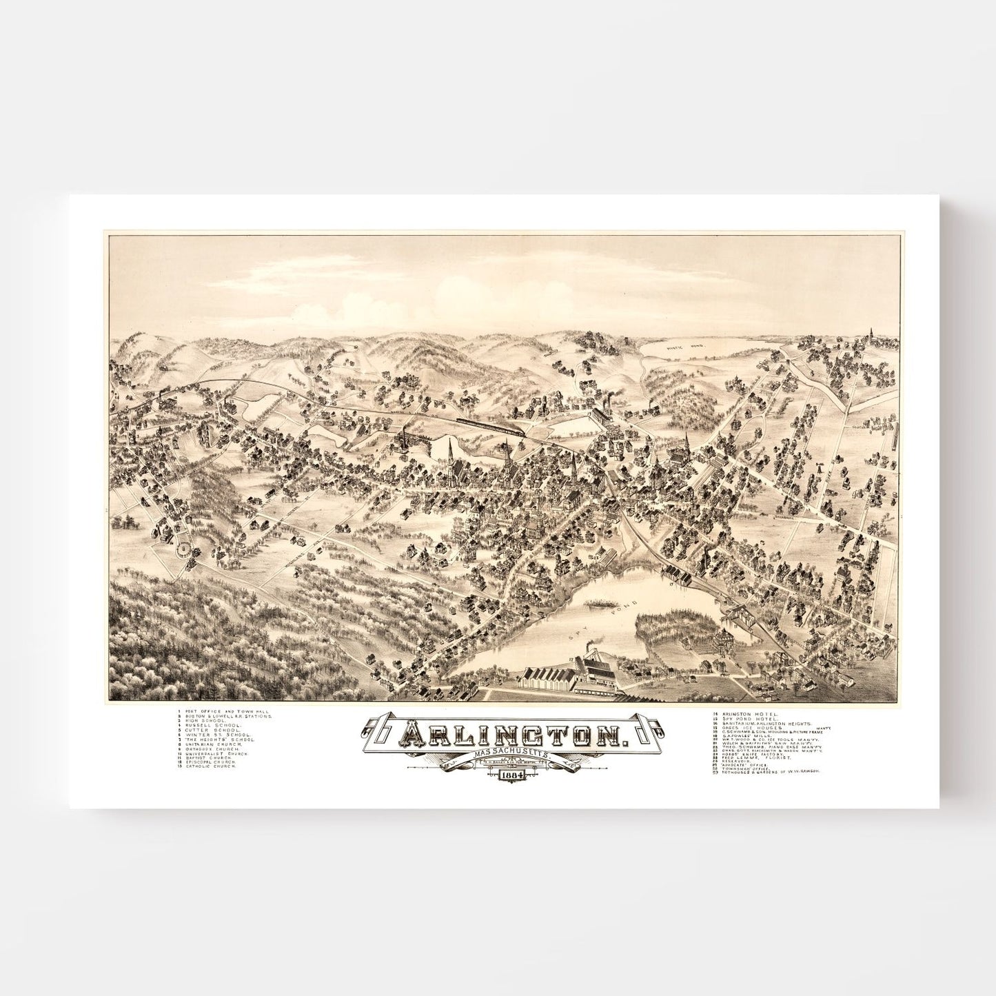Vintage Map of Arlington, Massachusetts 1884