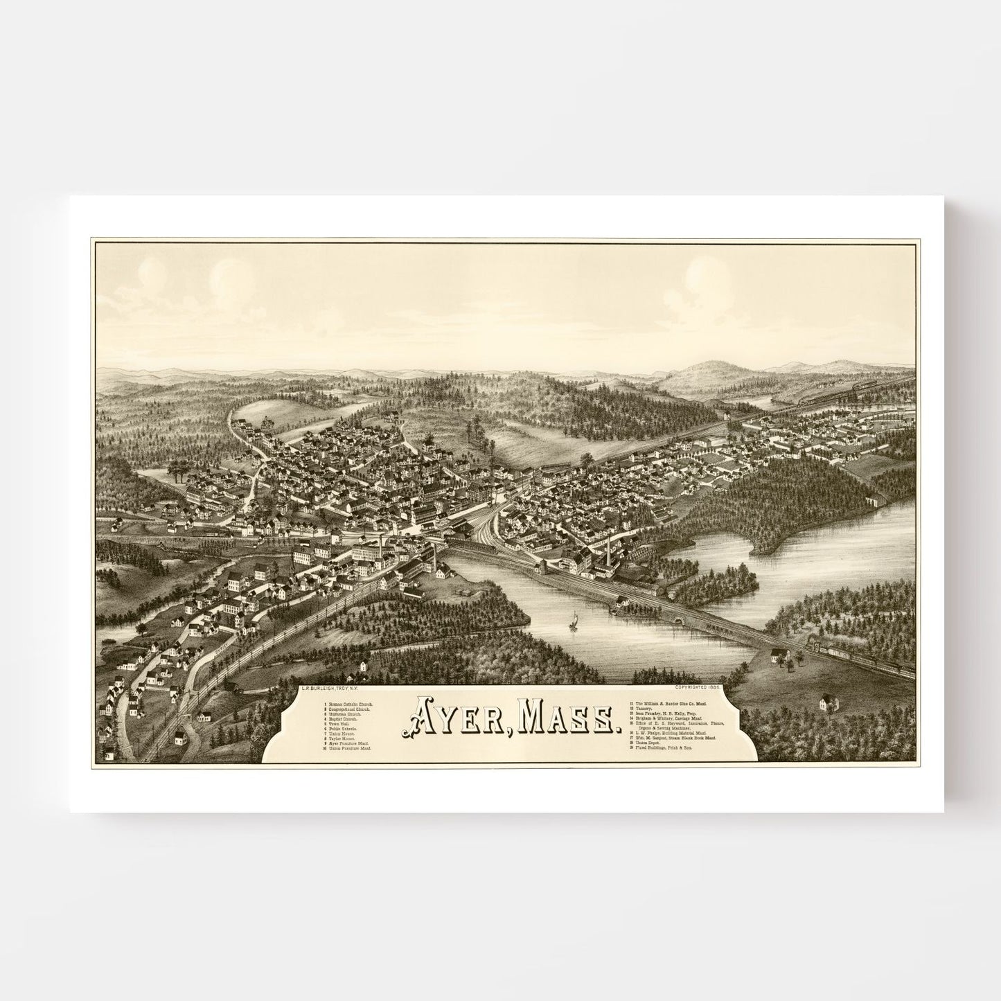 Vintage Map of Ayer, Massachusetts 1886