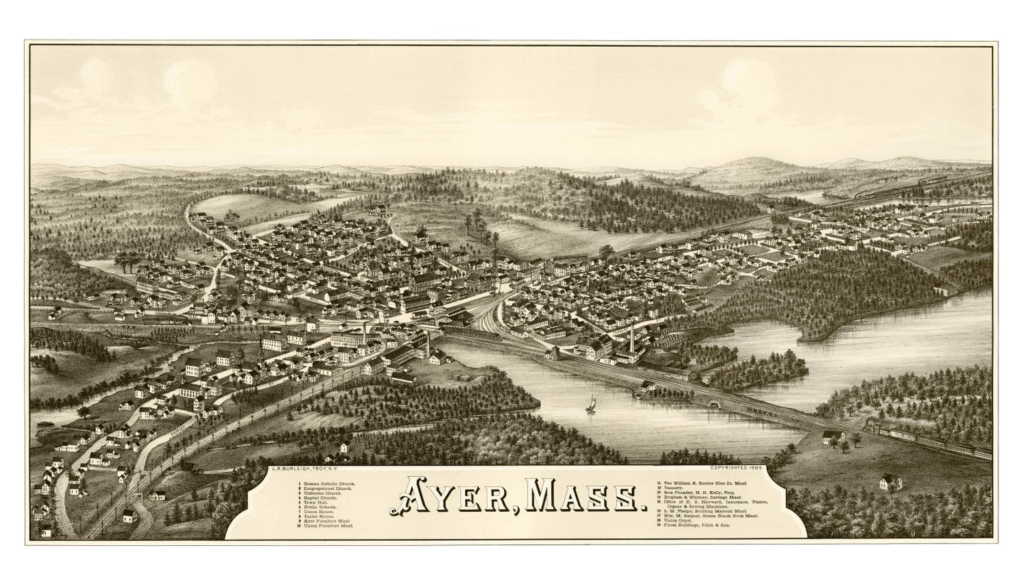 Vintage Map of Ayer, Massachusetts 1886