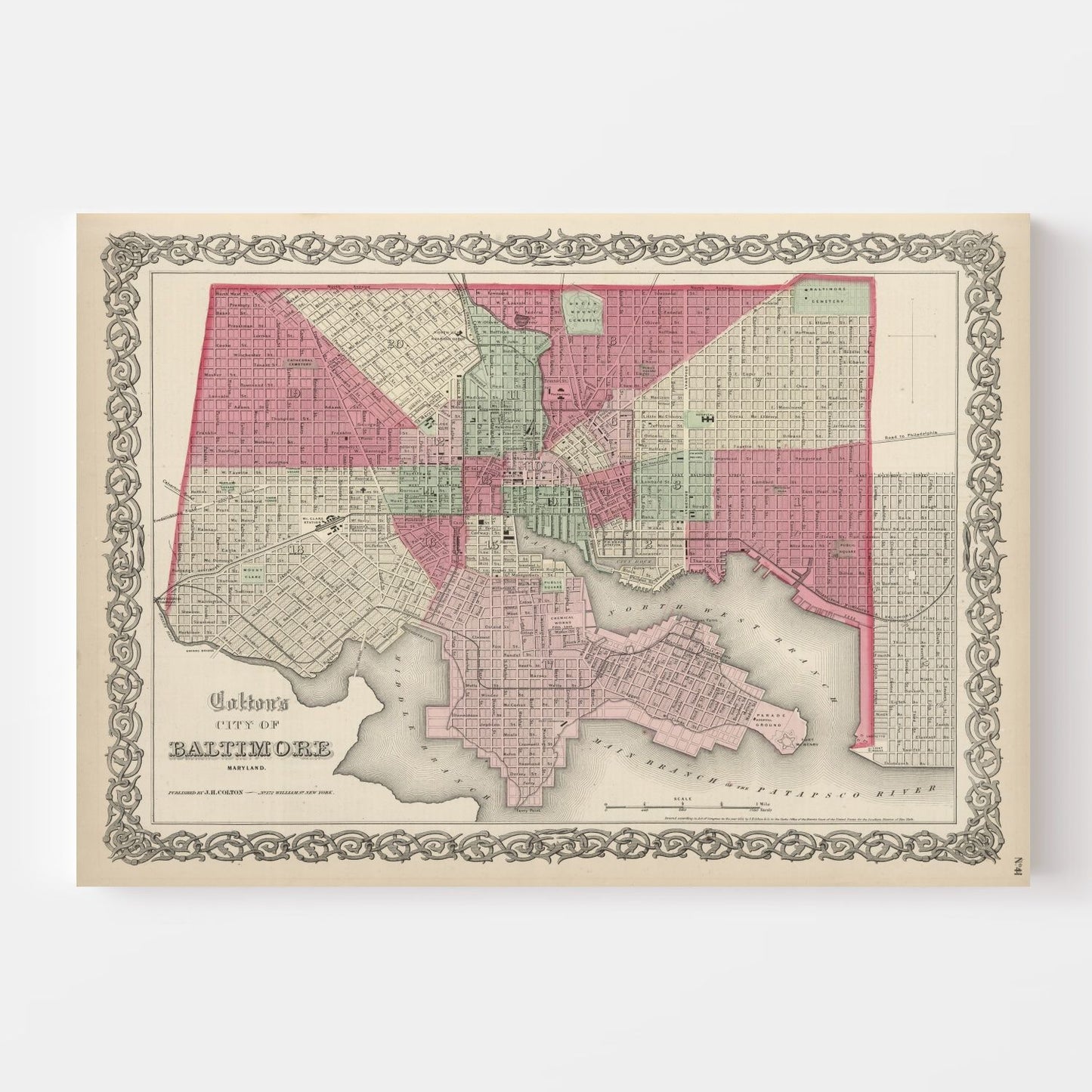 Vintage Map of Baltimore, Maryland 1865