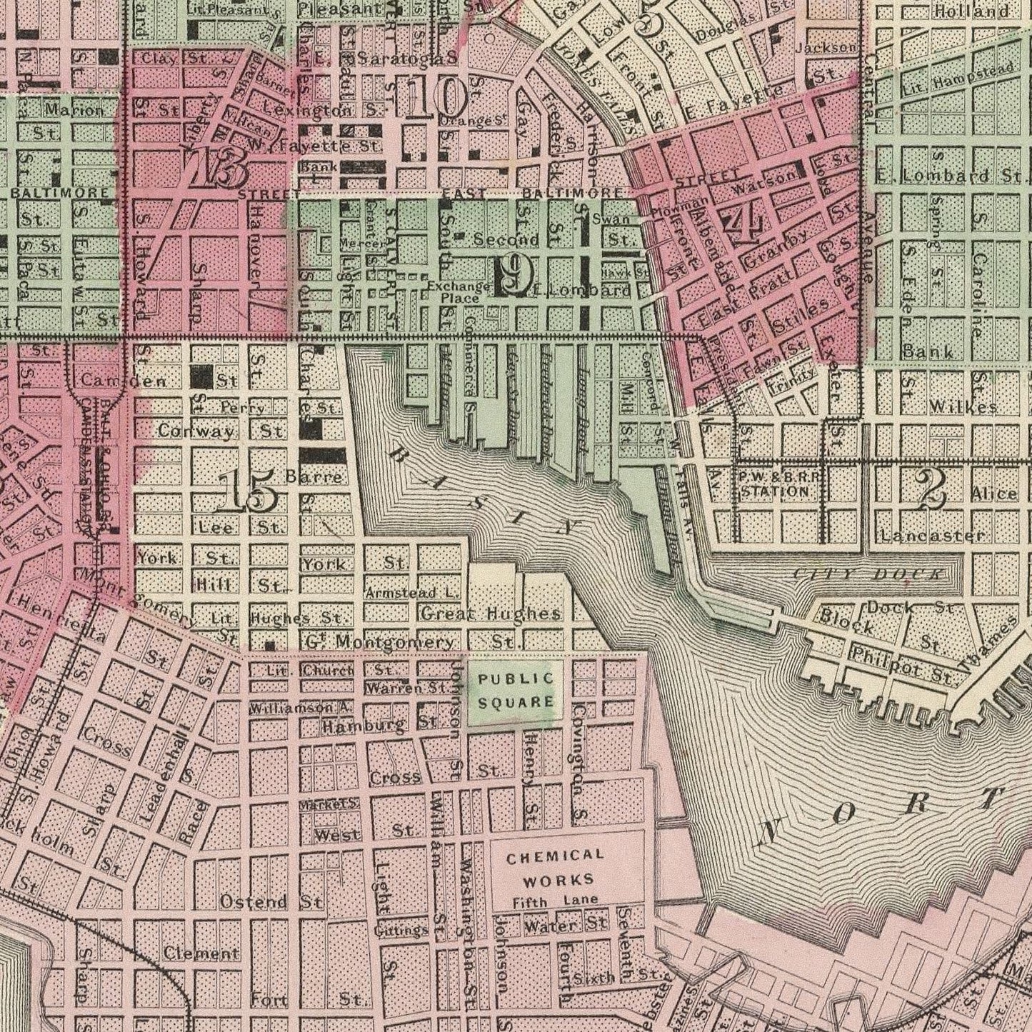 Vintage Map of Baltimore, Maryland 1865