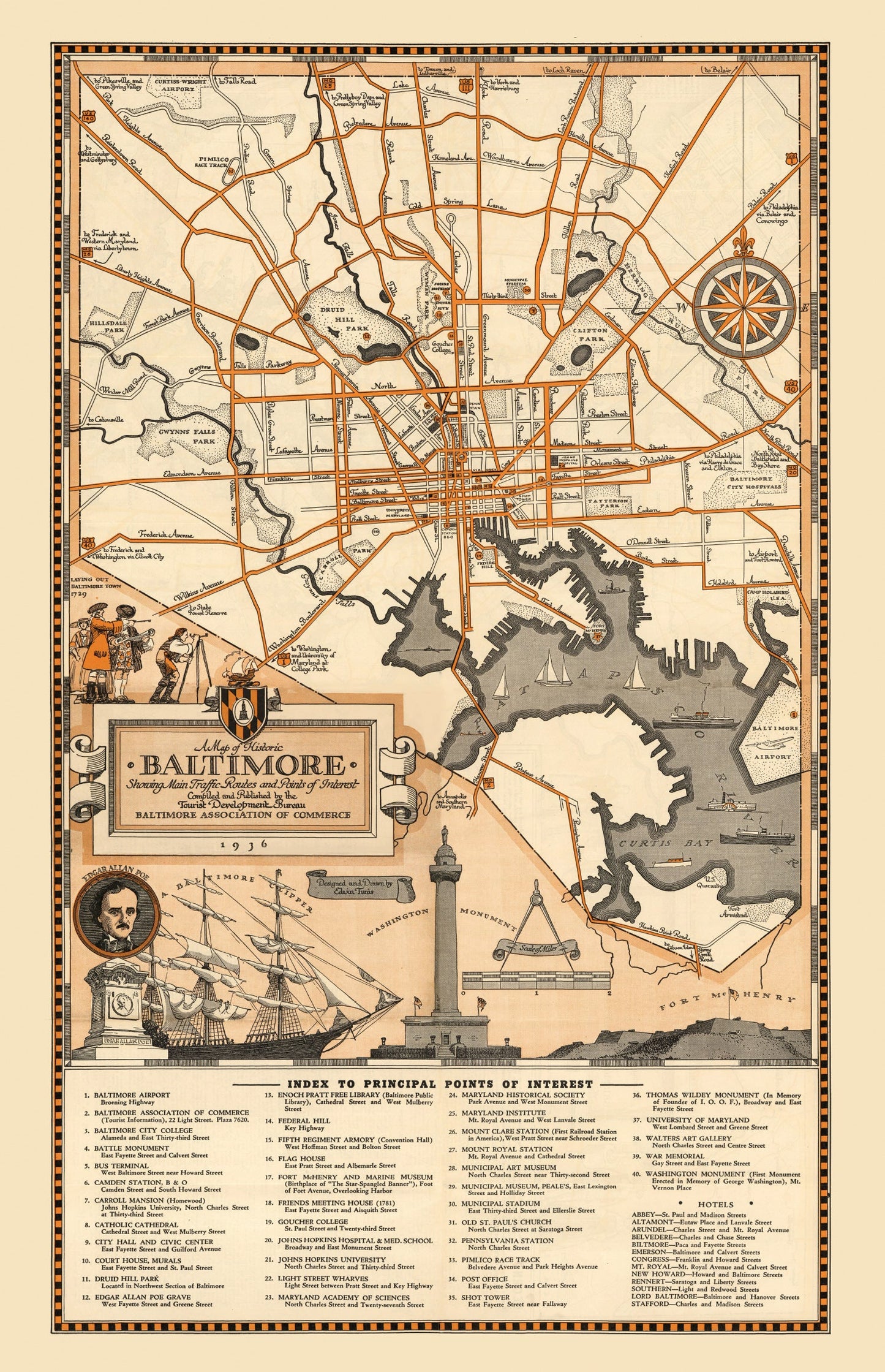 Vintage Map of Baltimore, Maryland 1936
