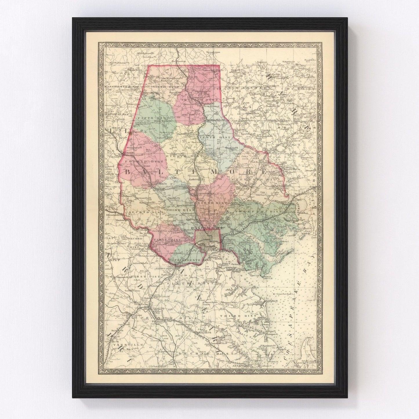 Vintage Map of Baltimore, Maryland 1866