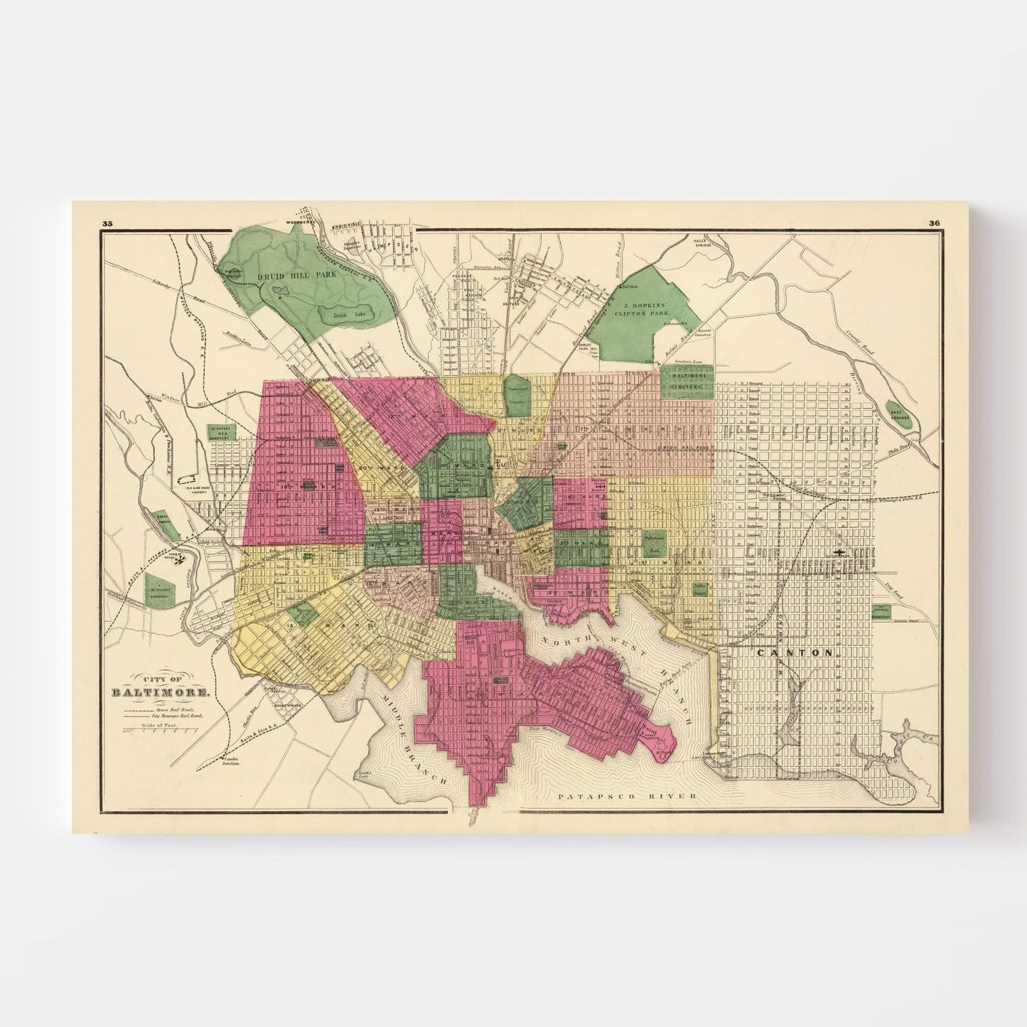 Vintage Map of Baltimore, Maryland 1873