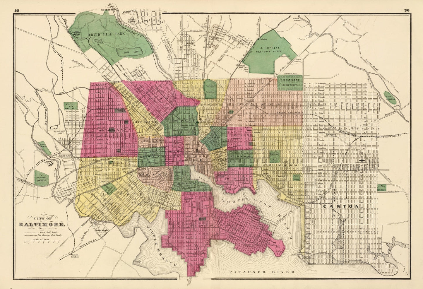 Vintage Map of Baltimore, Maryland 1873