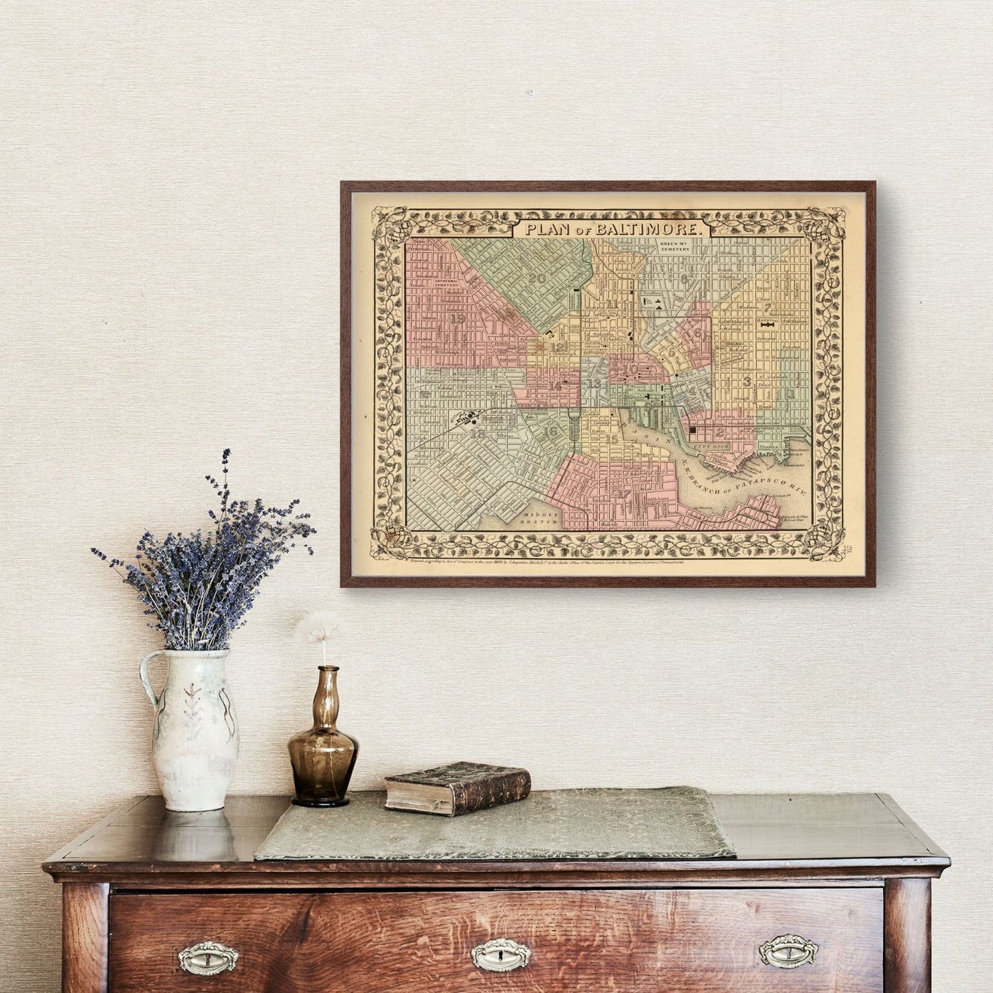Vintage Map of Baltimore, Maryland 1870