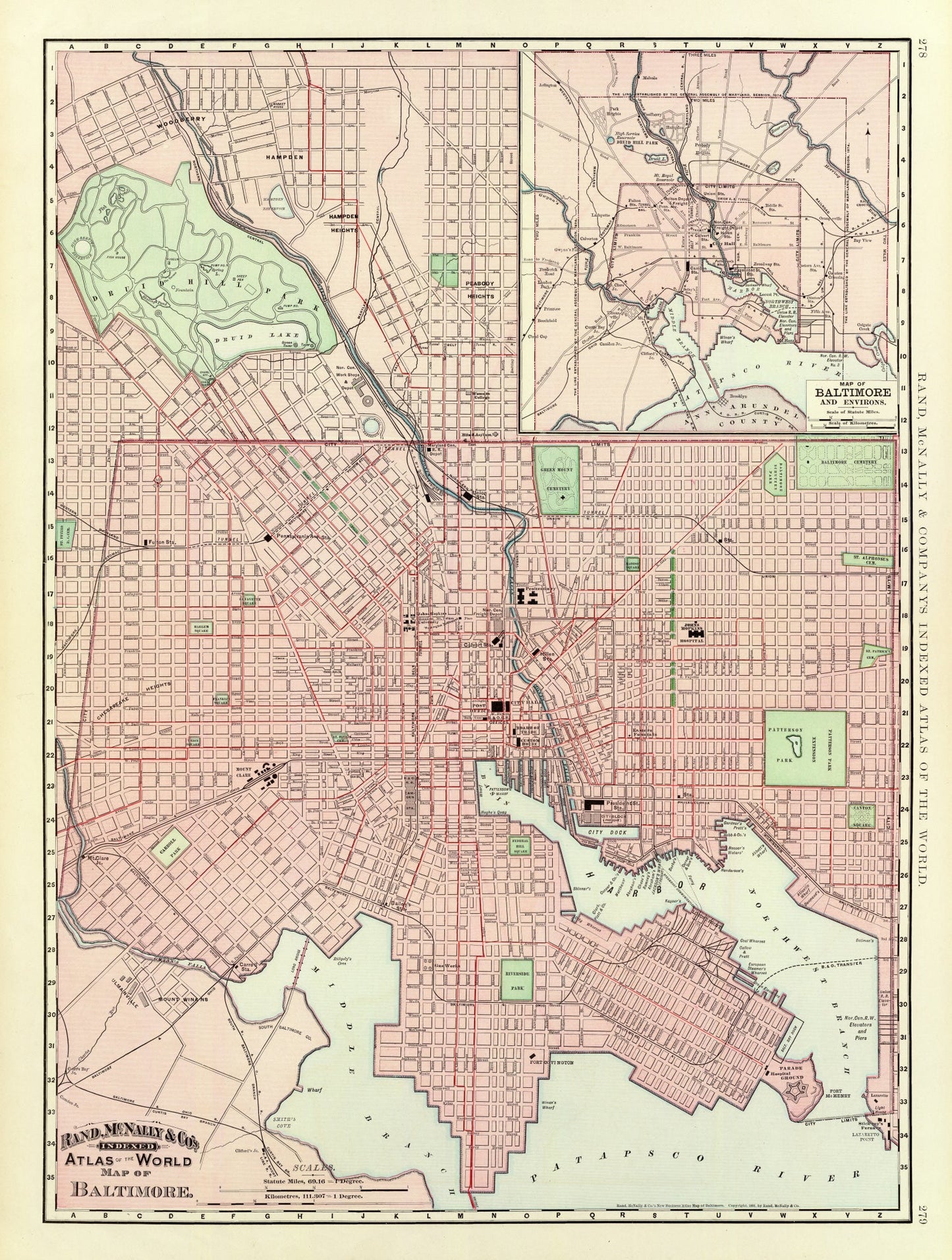 Vintage Map of Baltimore, Maryland 1897