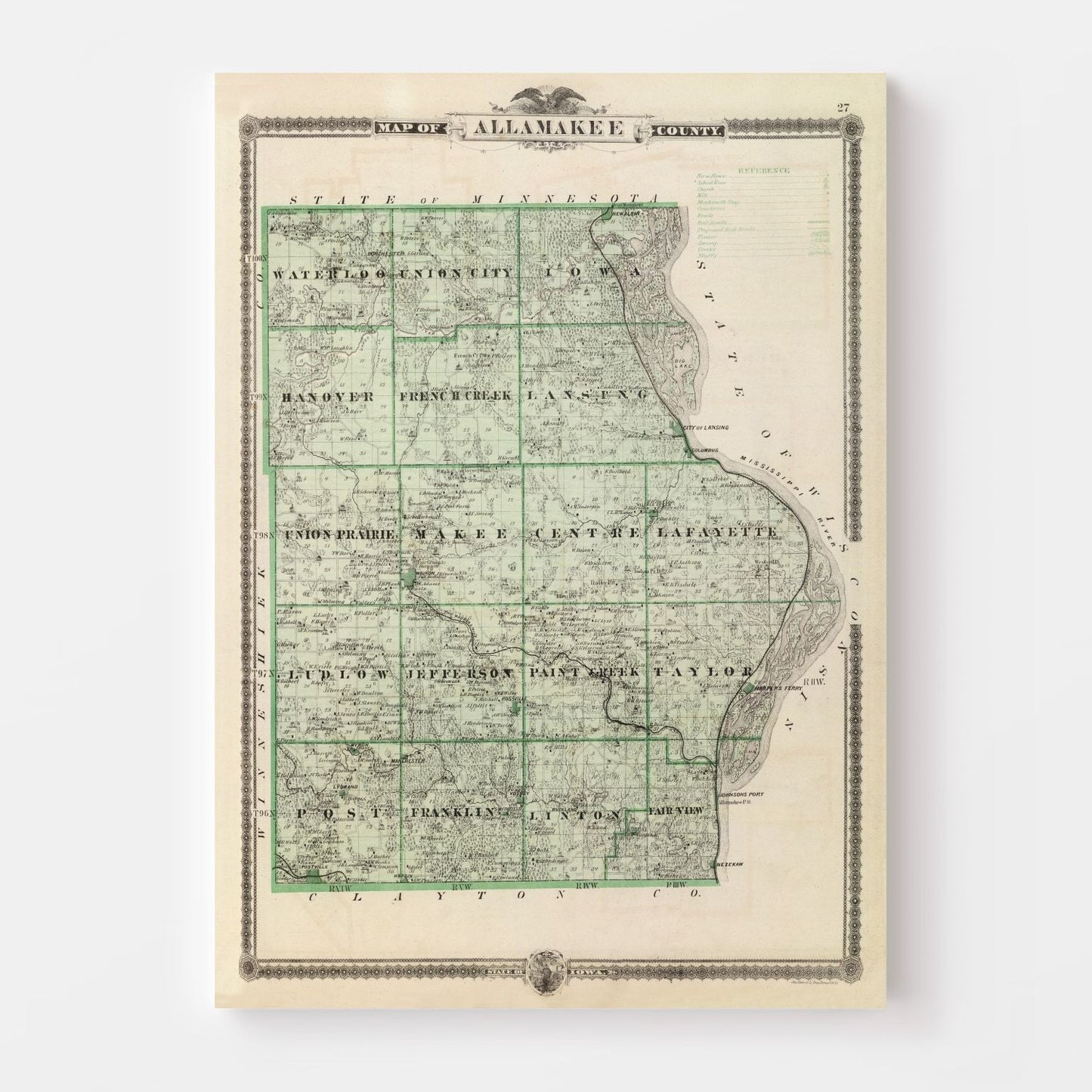 Vintage Map of Alamakee County, Iowa 1875