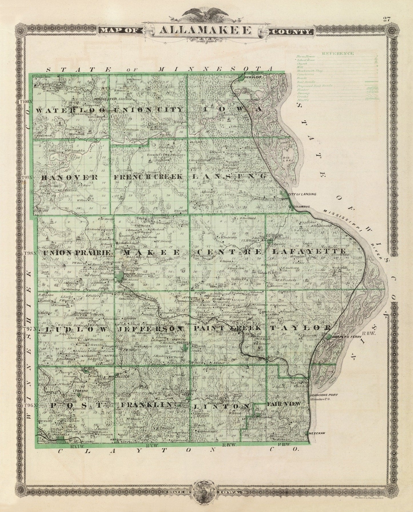 Vintage Map of Alamakee County, Iowa 1875