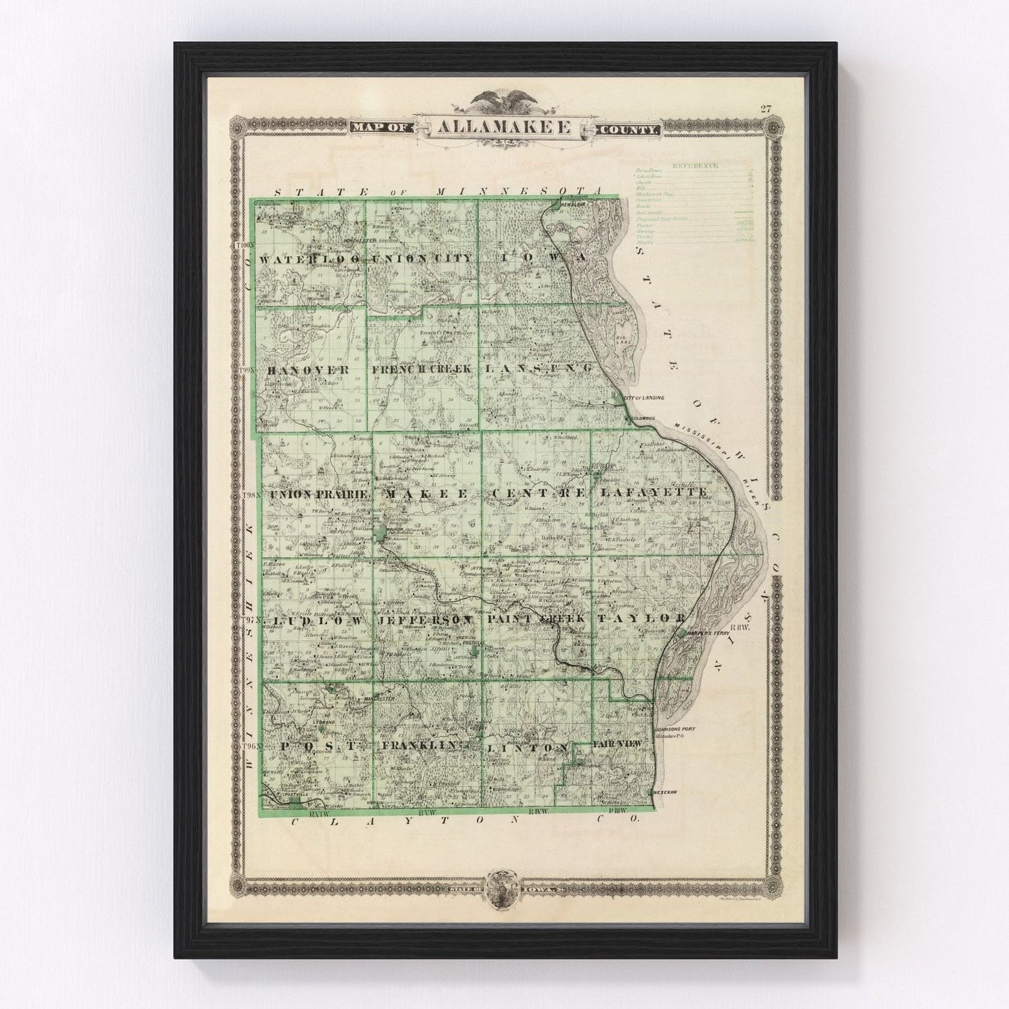 Vintage Map of Alamakee County, Iowa 1875