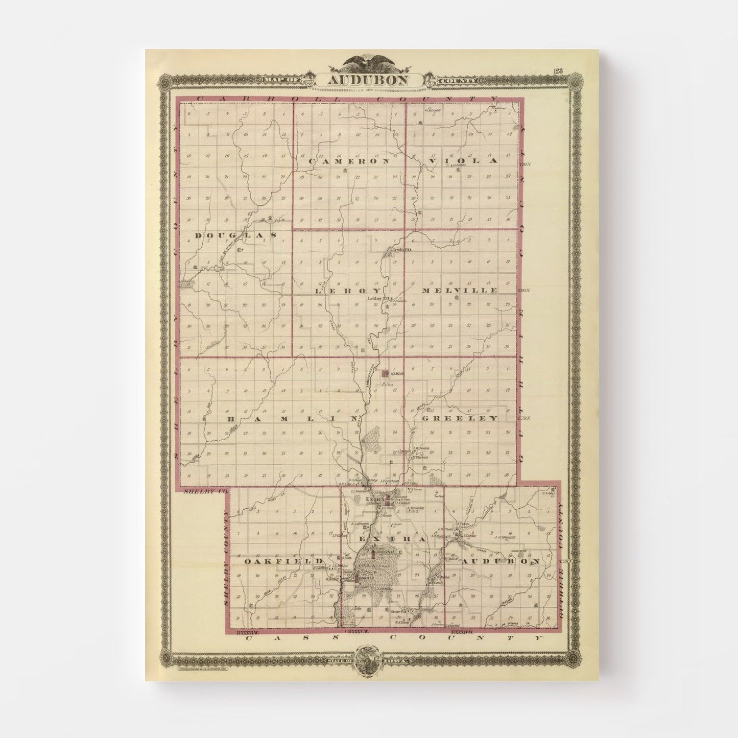 Vintage Map of Audubon County, Iowa 1875