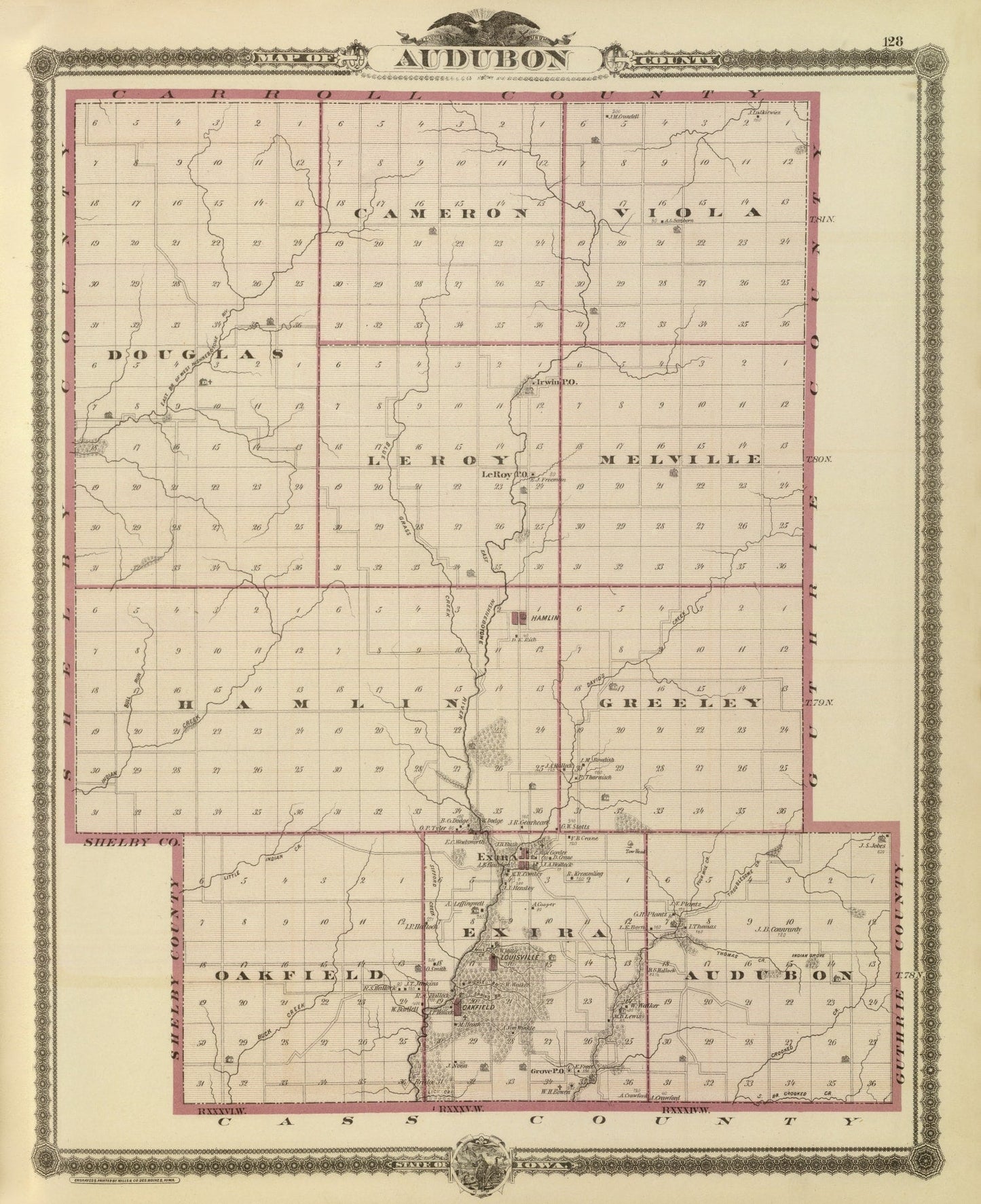 Vintage Map of Audubon County, Iowa 1875