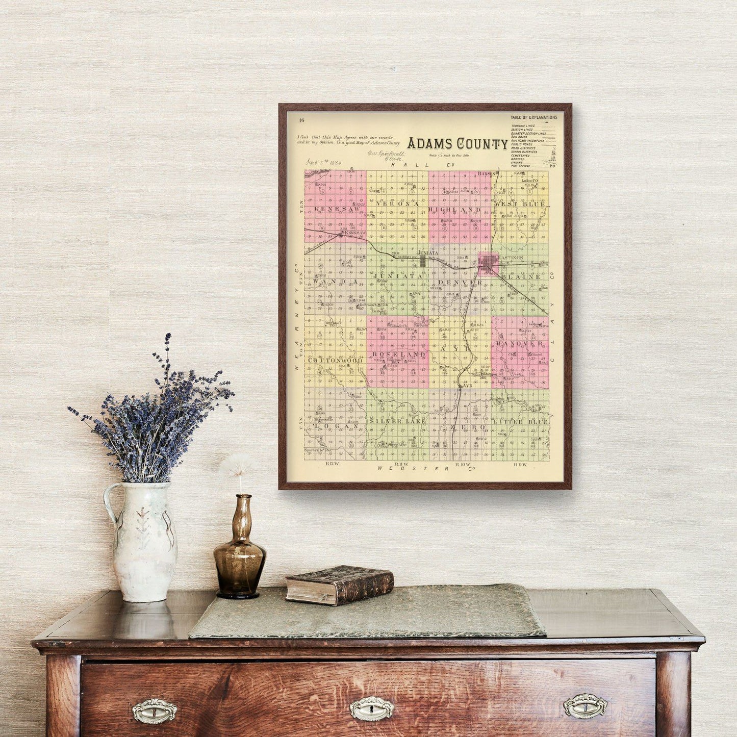 Vintage Map of Adams County, Nebraska 1885