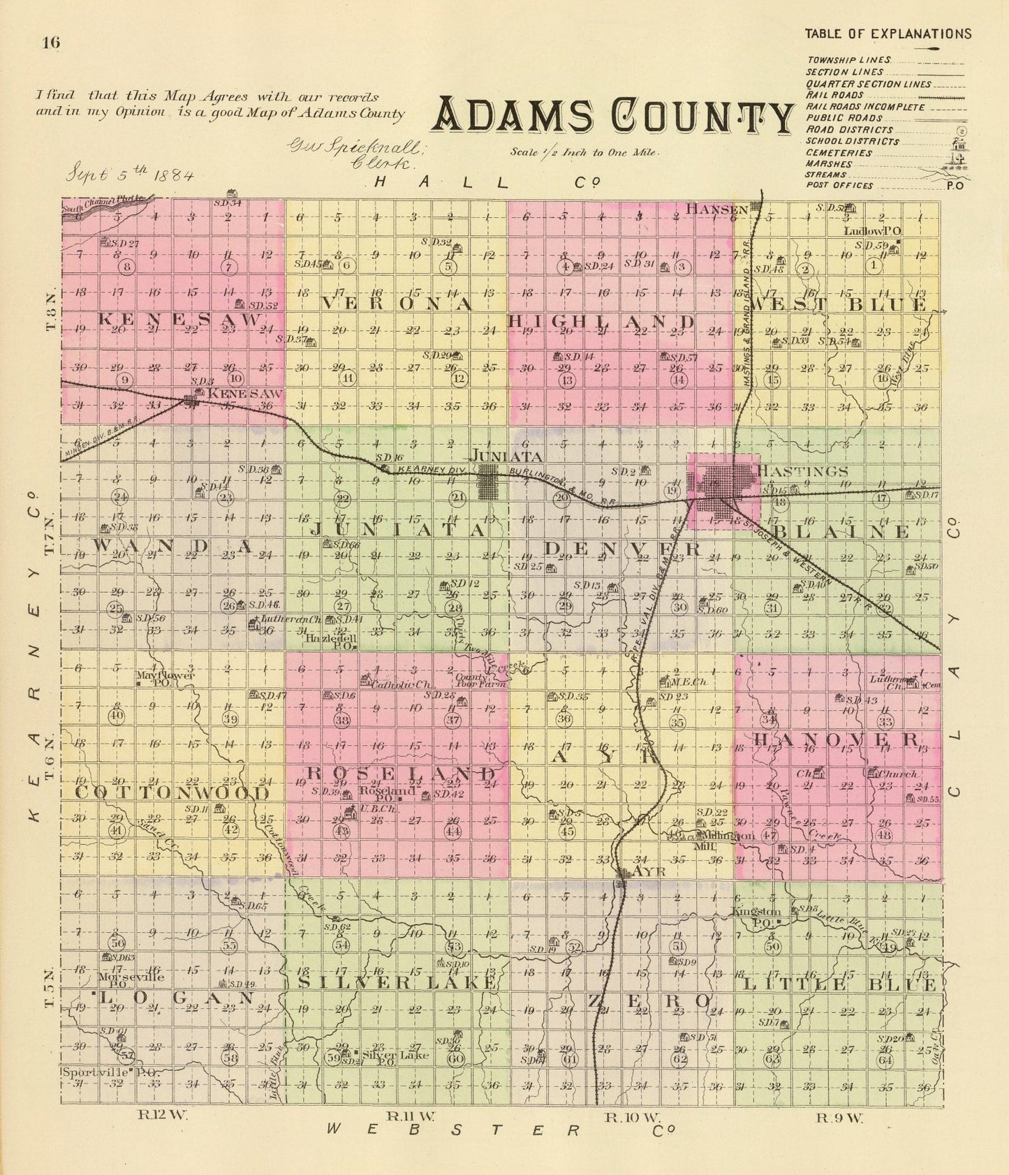 Vintage Map of Adams County, Nebraska 1885