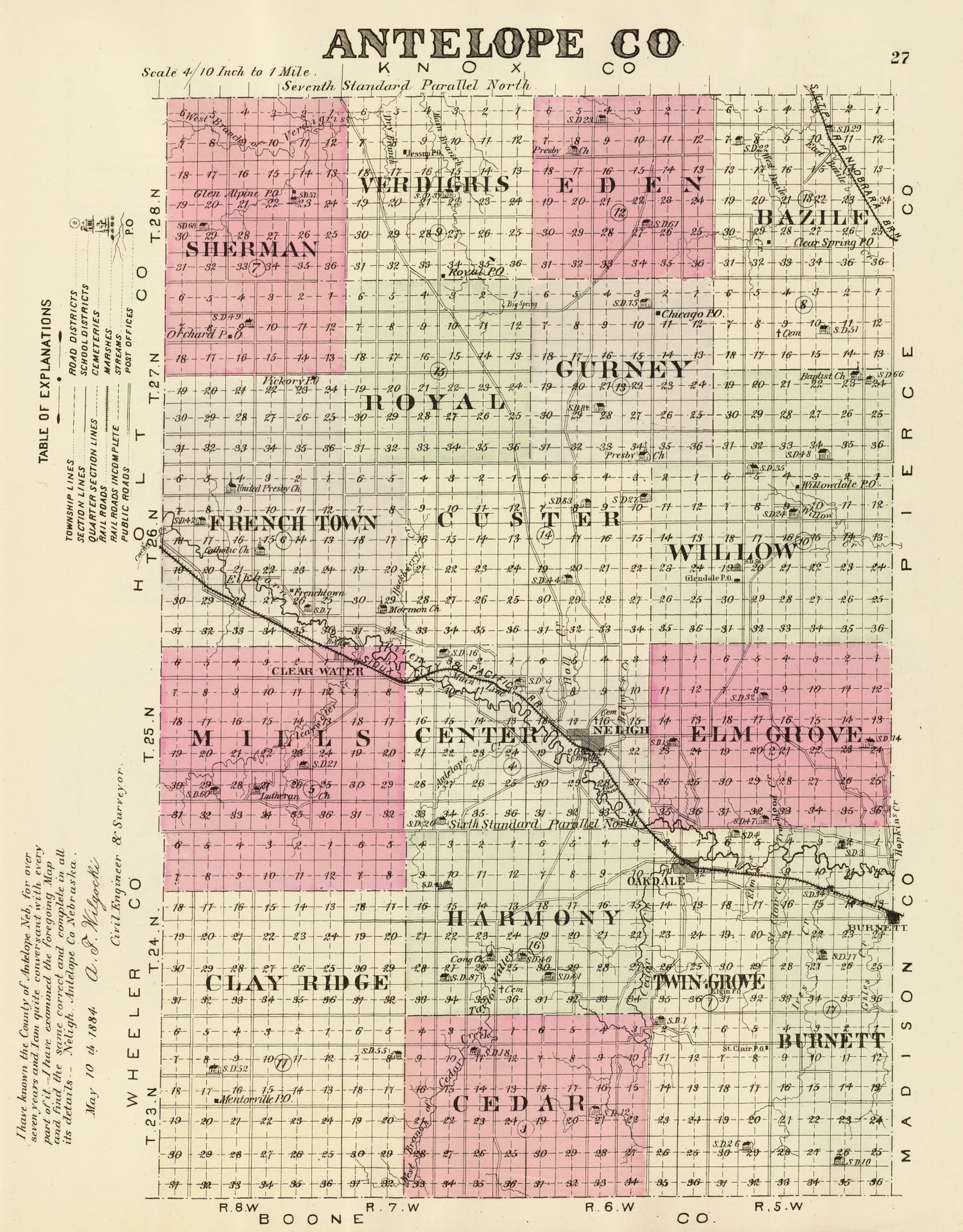 Vintage Map of Antelope County, Nebraska 1885