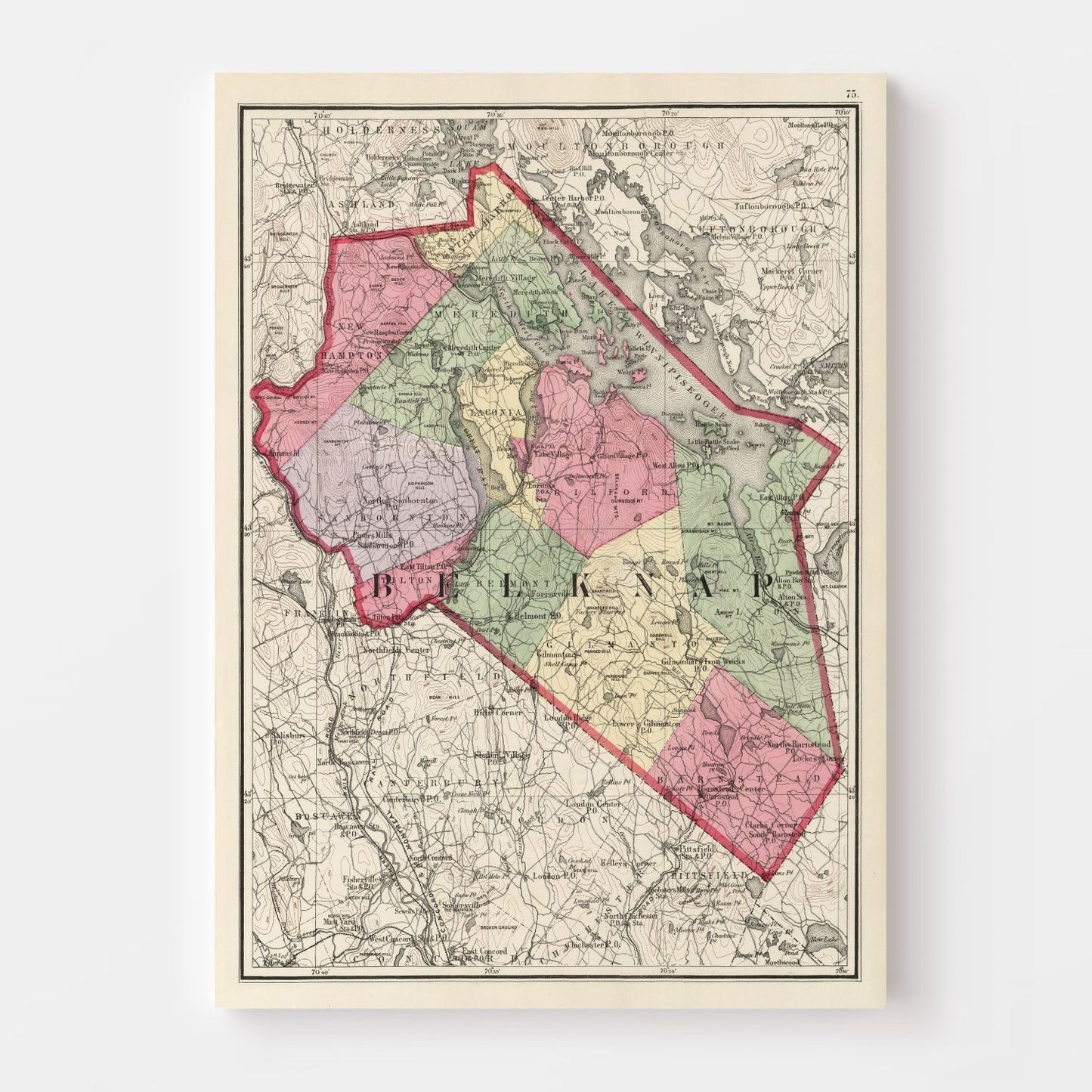 Vintage Map of Belknap County, New Hampshire 1877
