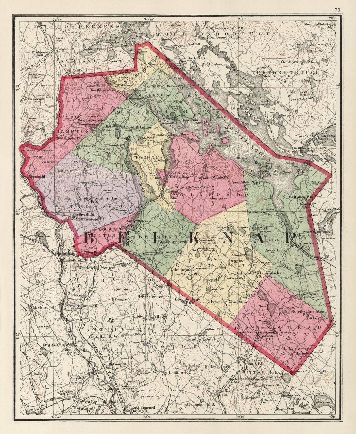 Vintage Map of Belknap County, New Hampshire 1877