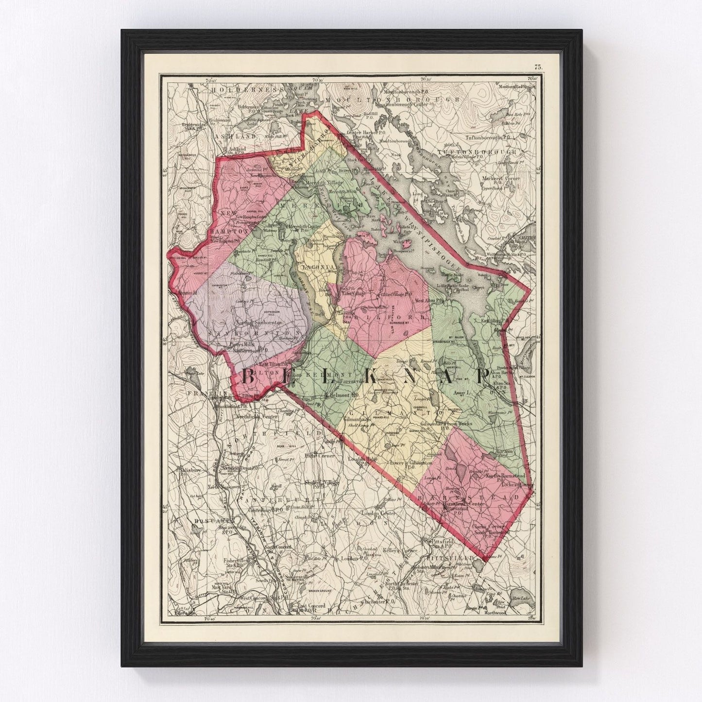 Vintage Map of Belknap County, New Hampshire 1877