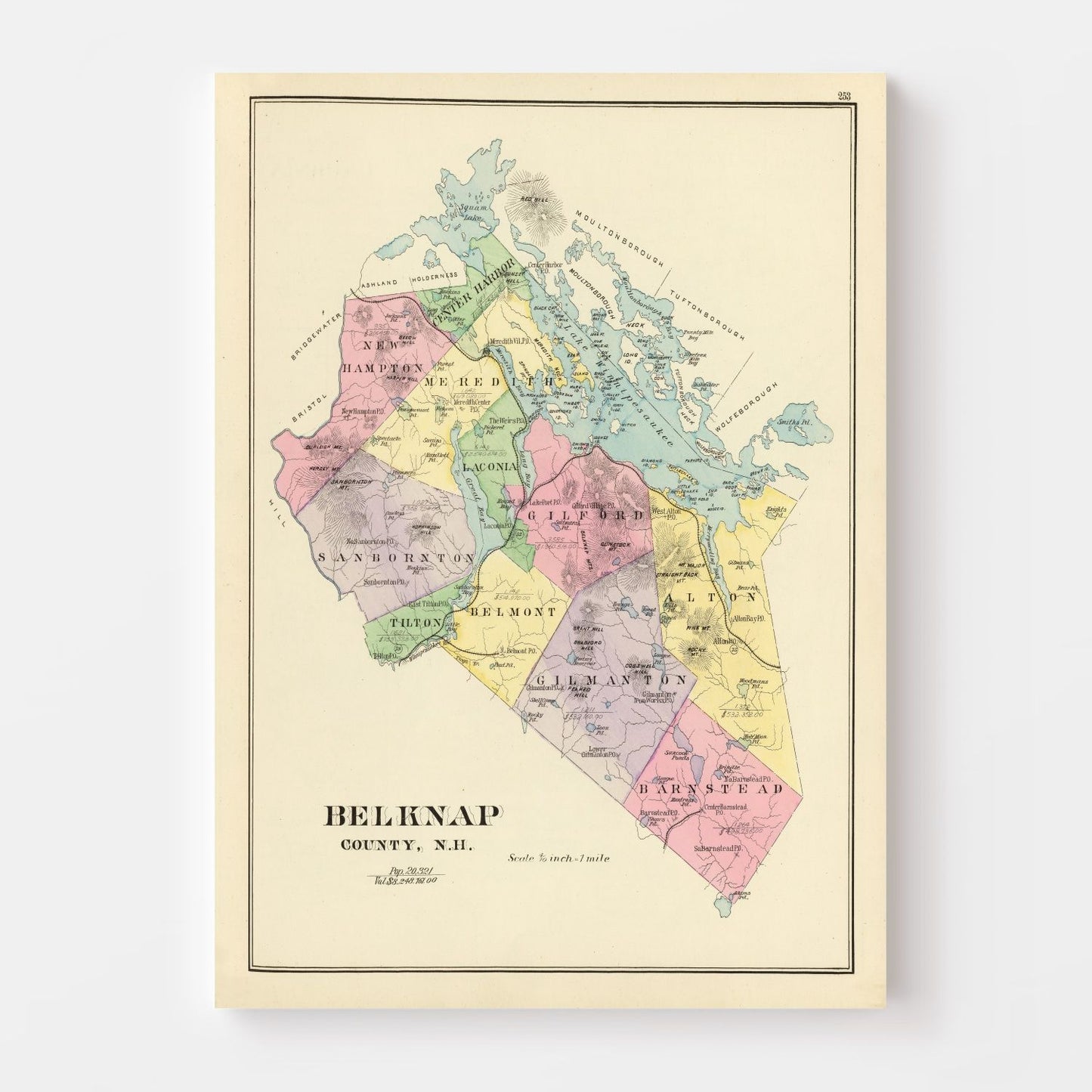 Vintage Map of Belknap County, New Hampshire 1892