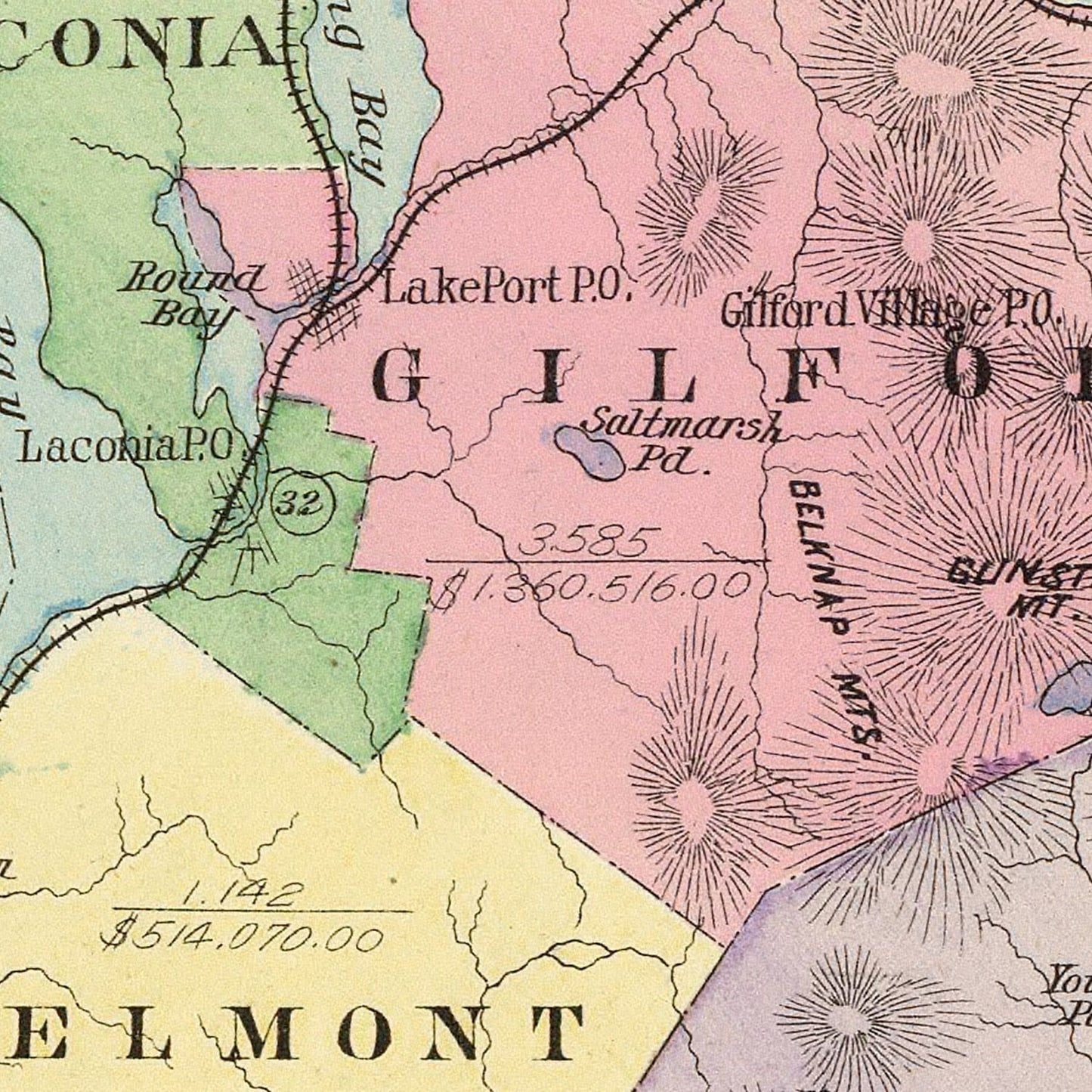 Vintage Map of Belknap County, New Hampshire 1892