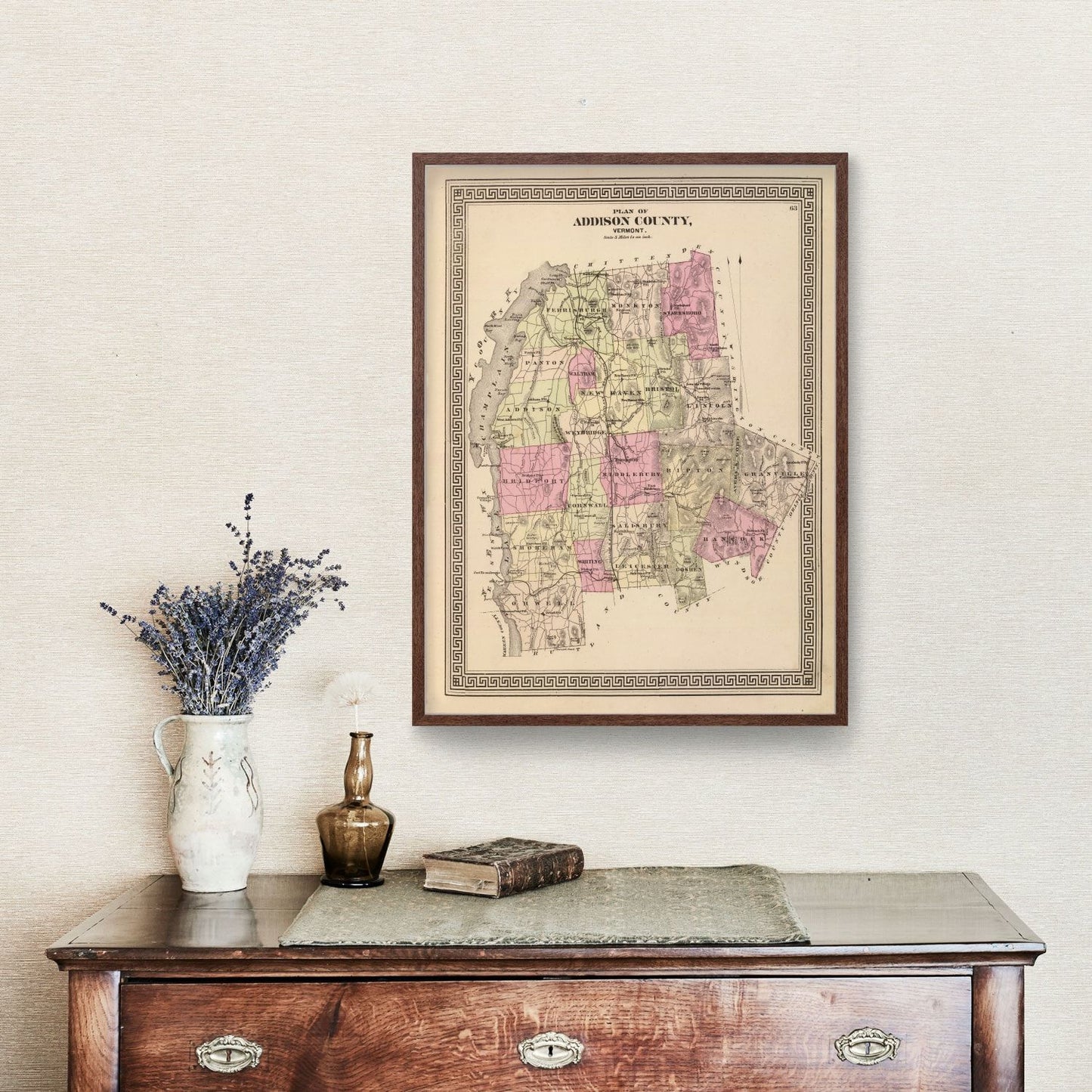 Vintage Map of Addison County, Vermont 1876