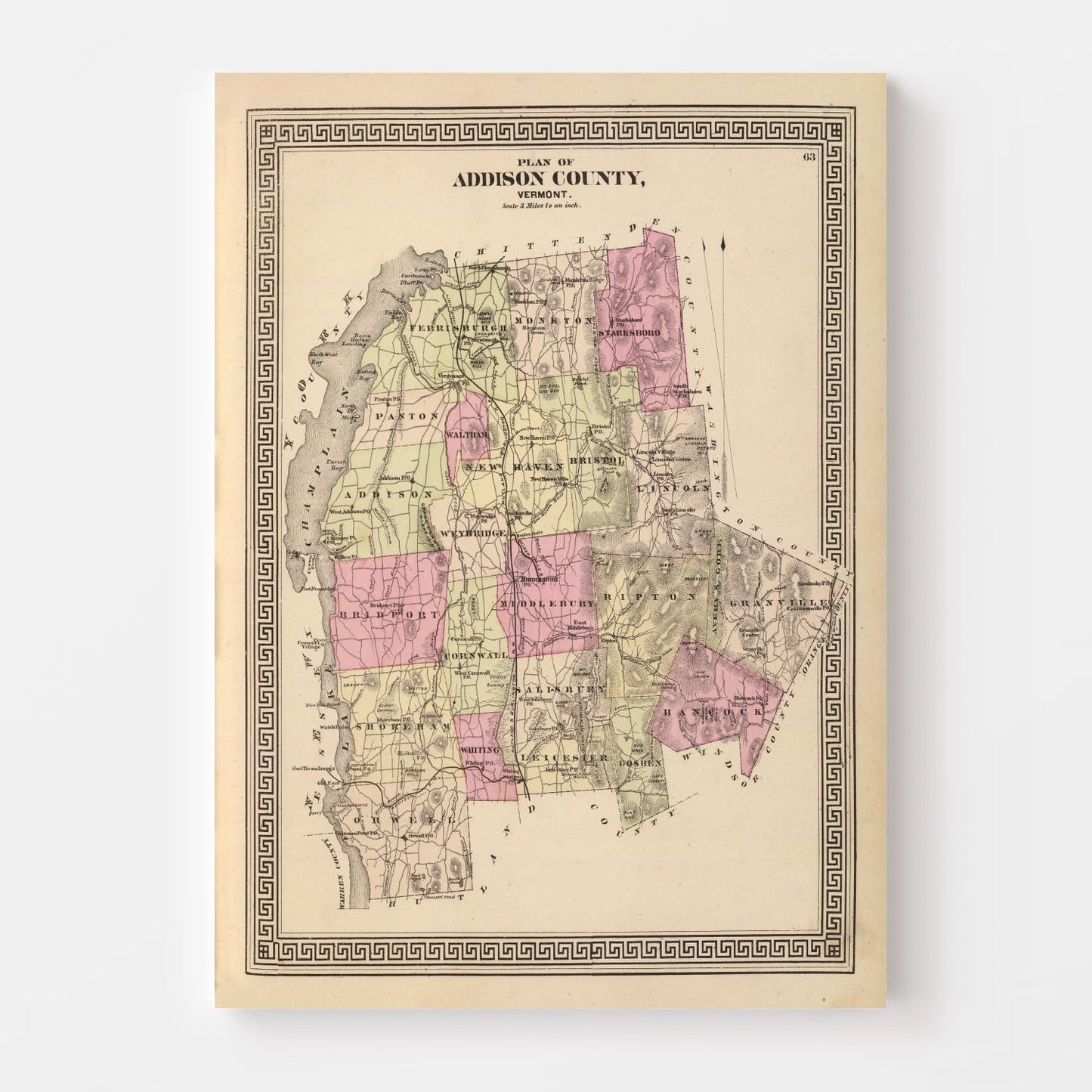 Vintage Map of Addison County, Vermont 1876