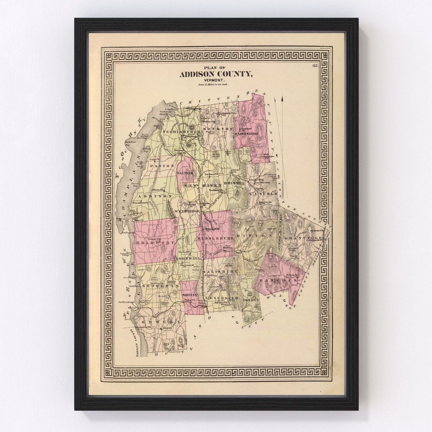 Vintage Map of Addison County, Vermont 1876