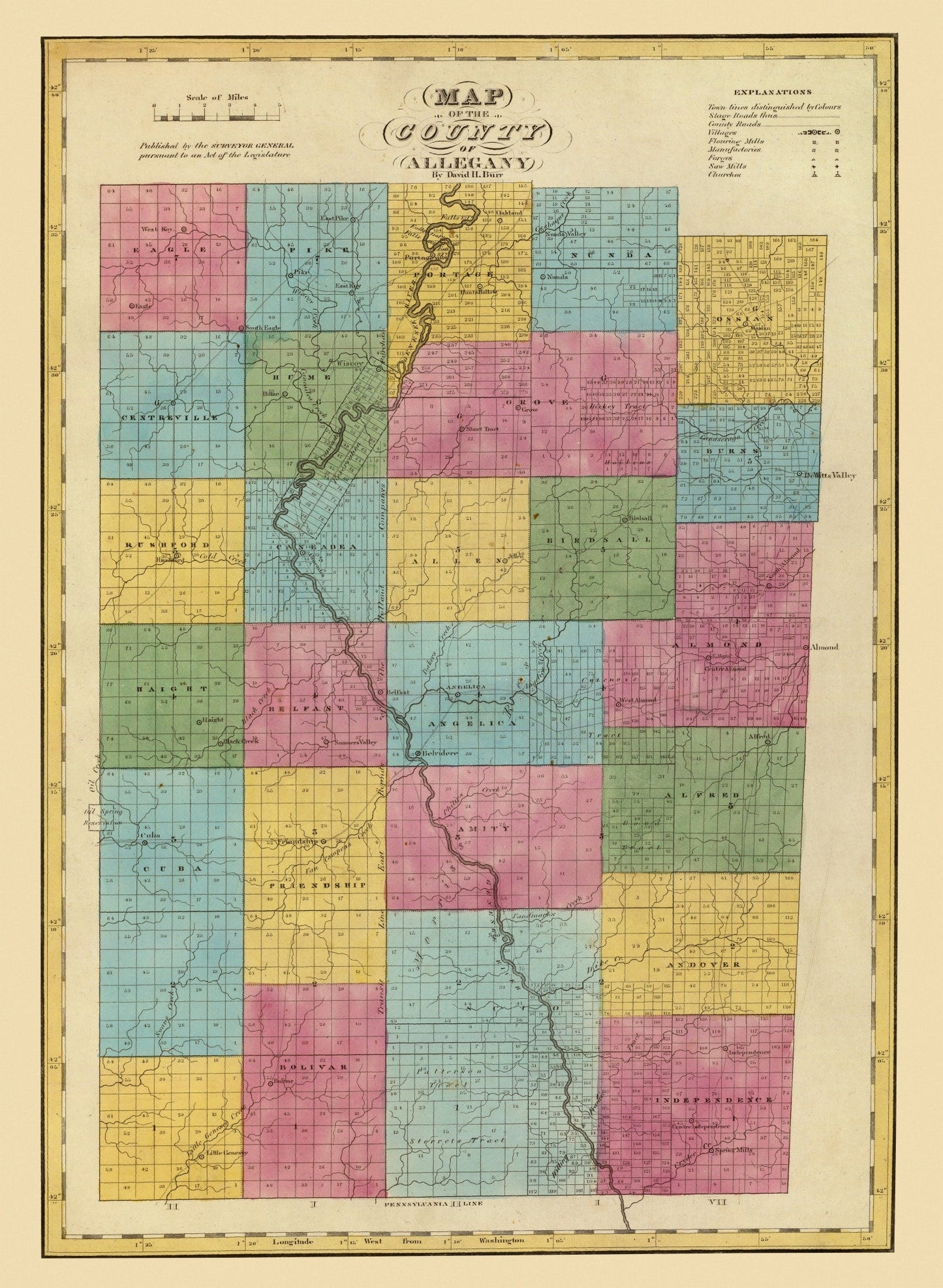 Vintage Map of Allegany County, New York 1829