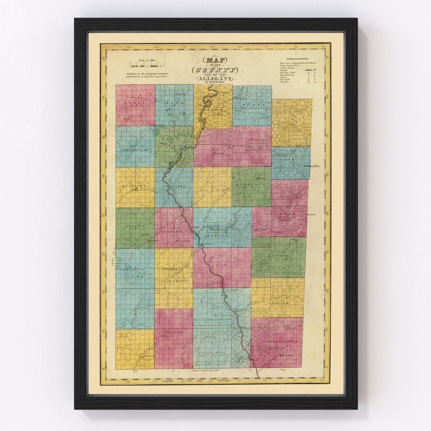 Vintage Map of Allegany County, New York 1829