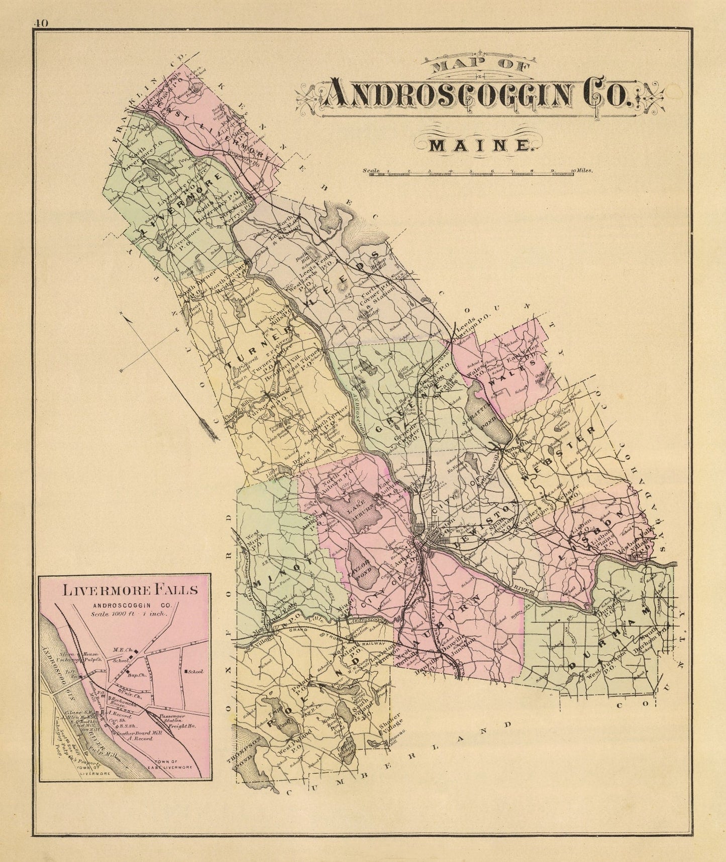 Vintage Map of Androscoggin County, Maine 1885