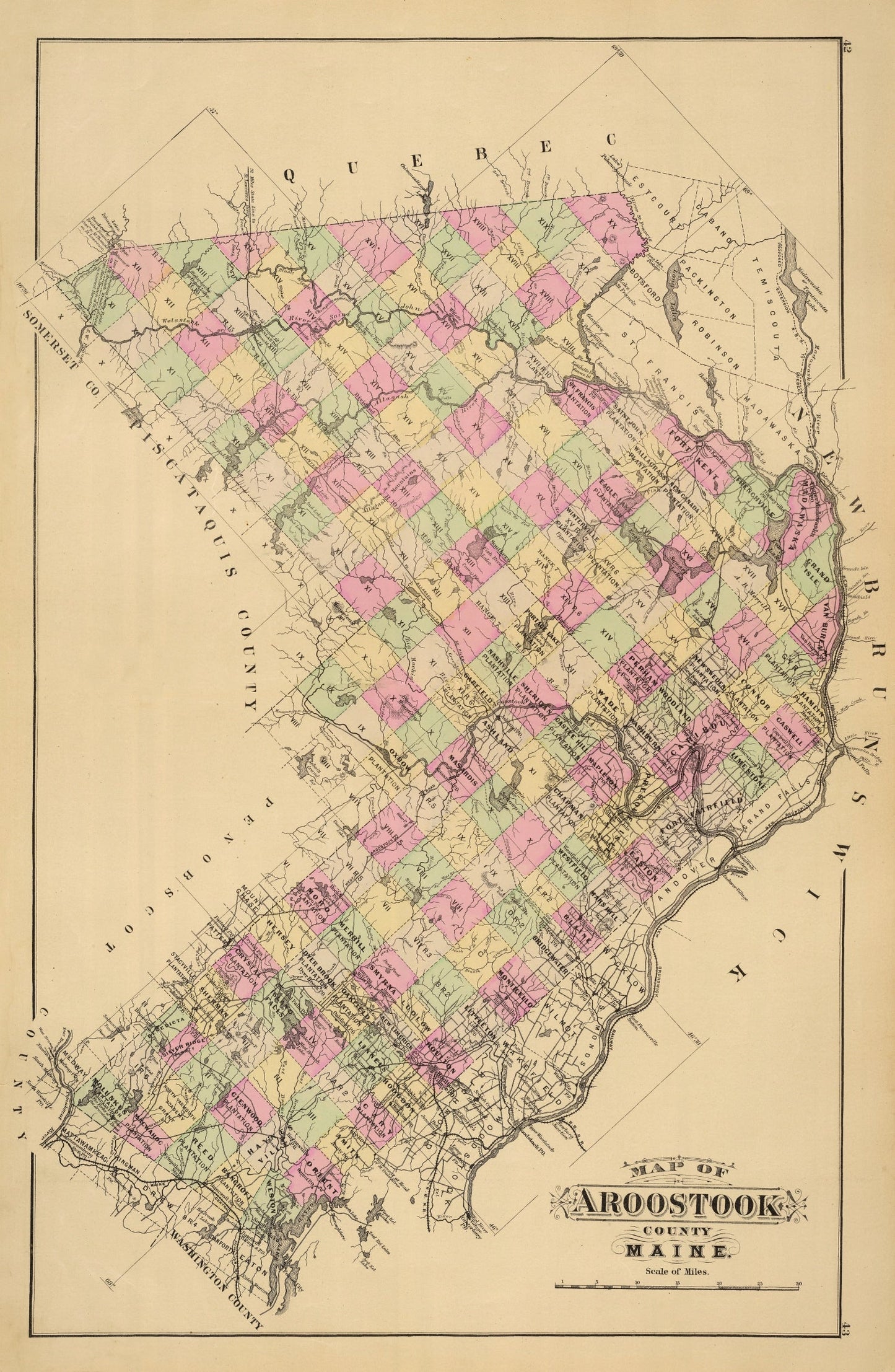 Vintage Map of Aroostook County, Maine 1885
