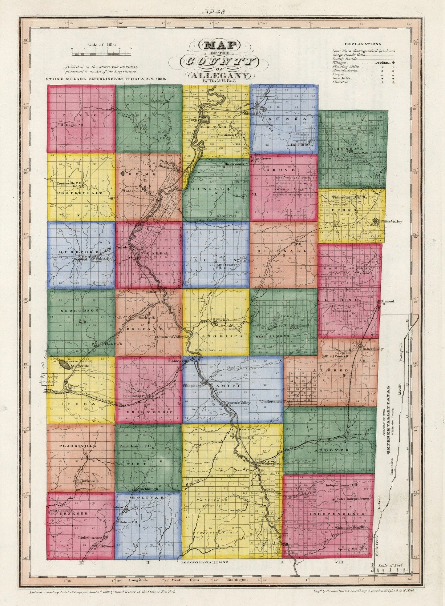 Vintage Map of Allegany County, New York 1840