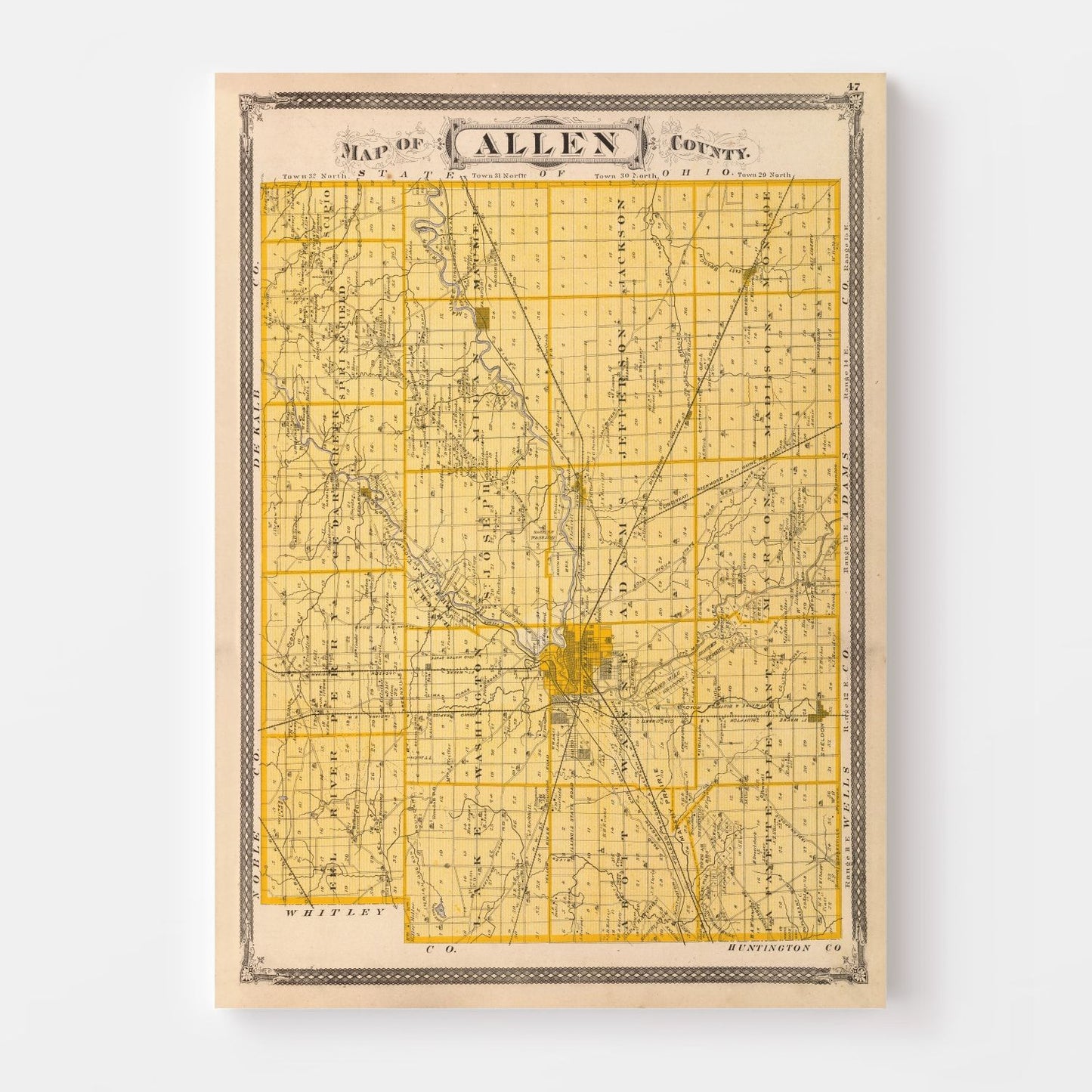 Vintage Map of Allen County, Indiana 1876