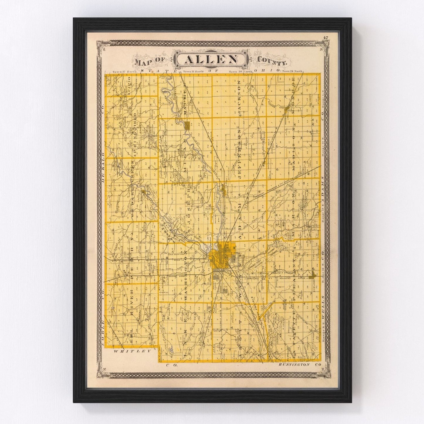 Vintage Map of Allen County, Indiana 1876
