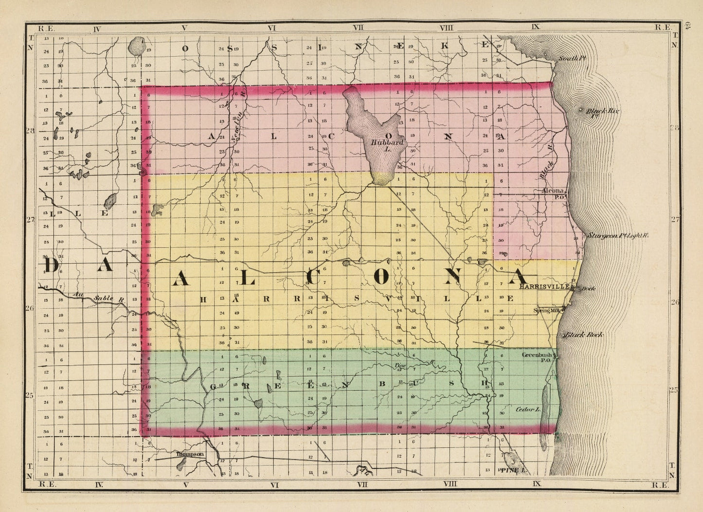 Vintage Map of Alcona County, Michigan 1873