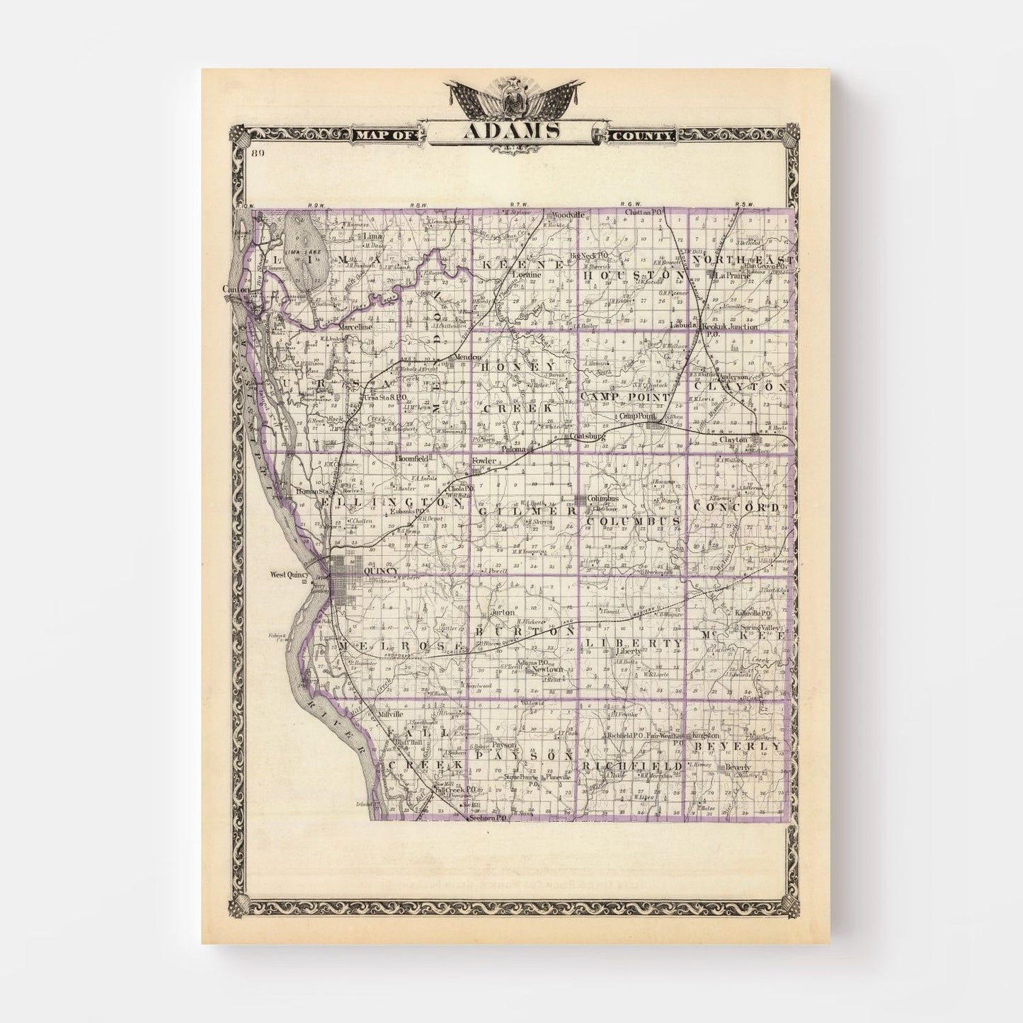 Vintage Map of Adams County, Illinois 1876