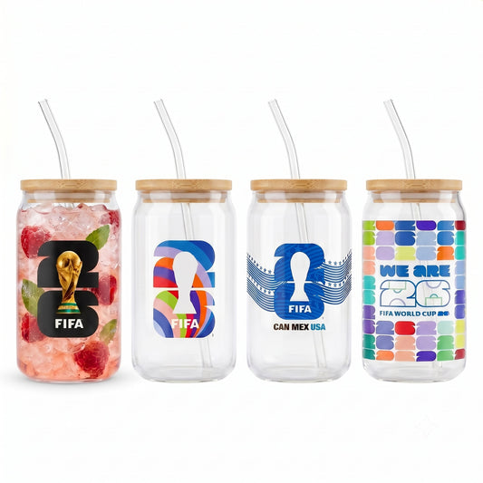 Atelier Sportif Official Official FIFA World Cup 2026 Edition 16 Oz Glass Sippers Bamboo lids with Glass Straws