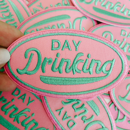 3" Day Drinking in Pink and Teal - Embroidered Hat Patch