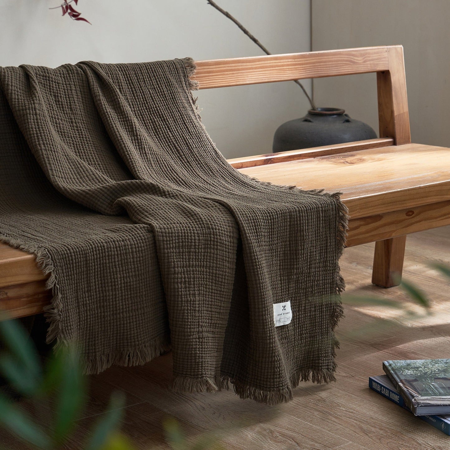Japanese Four-Layer Muslin Cotton Tassel Throw Blanket