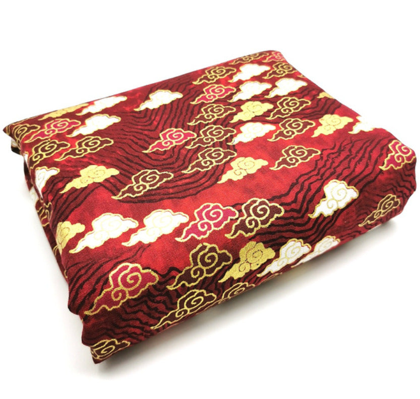 Japanese Floral Cotton Fabric, Handmade Wind-Stamped