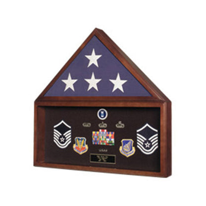 Burial Flag Medal Display case, Ceremonial Flag display - Material Cherry.