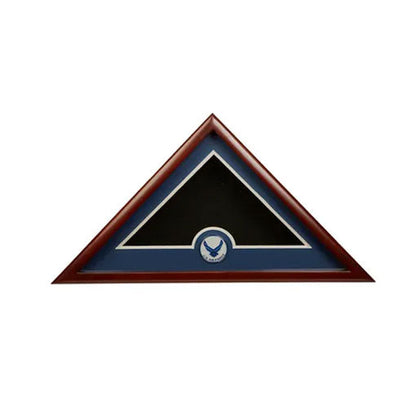 US Flag Display Case with Aim High Air Force Medallion - mahogany