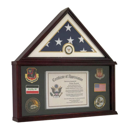 Large Military Shadow Box Frame Memorial Burial Funeral Flag Display Case for 5x9 Flag, Solid Wood (Mahogany) - Navy.