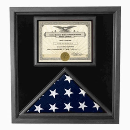 Flag and Certificate Case Black Frame, with Certificate Holder American Made - Material and Size.