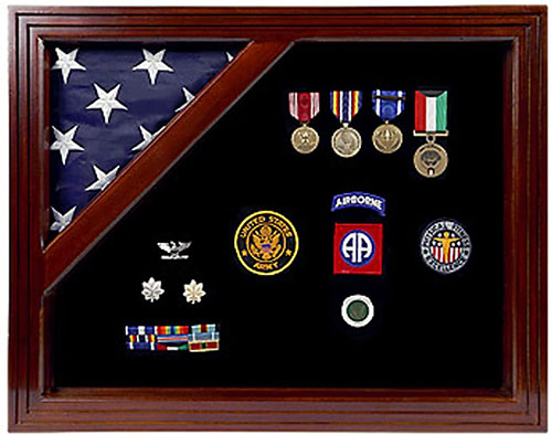 Military Award Shadow Box with Display Case for 3ft x 5ft Flag - Felt in Black.
